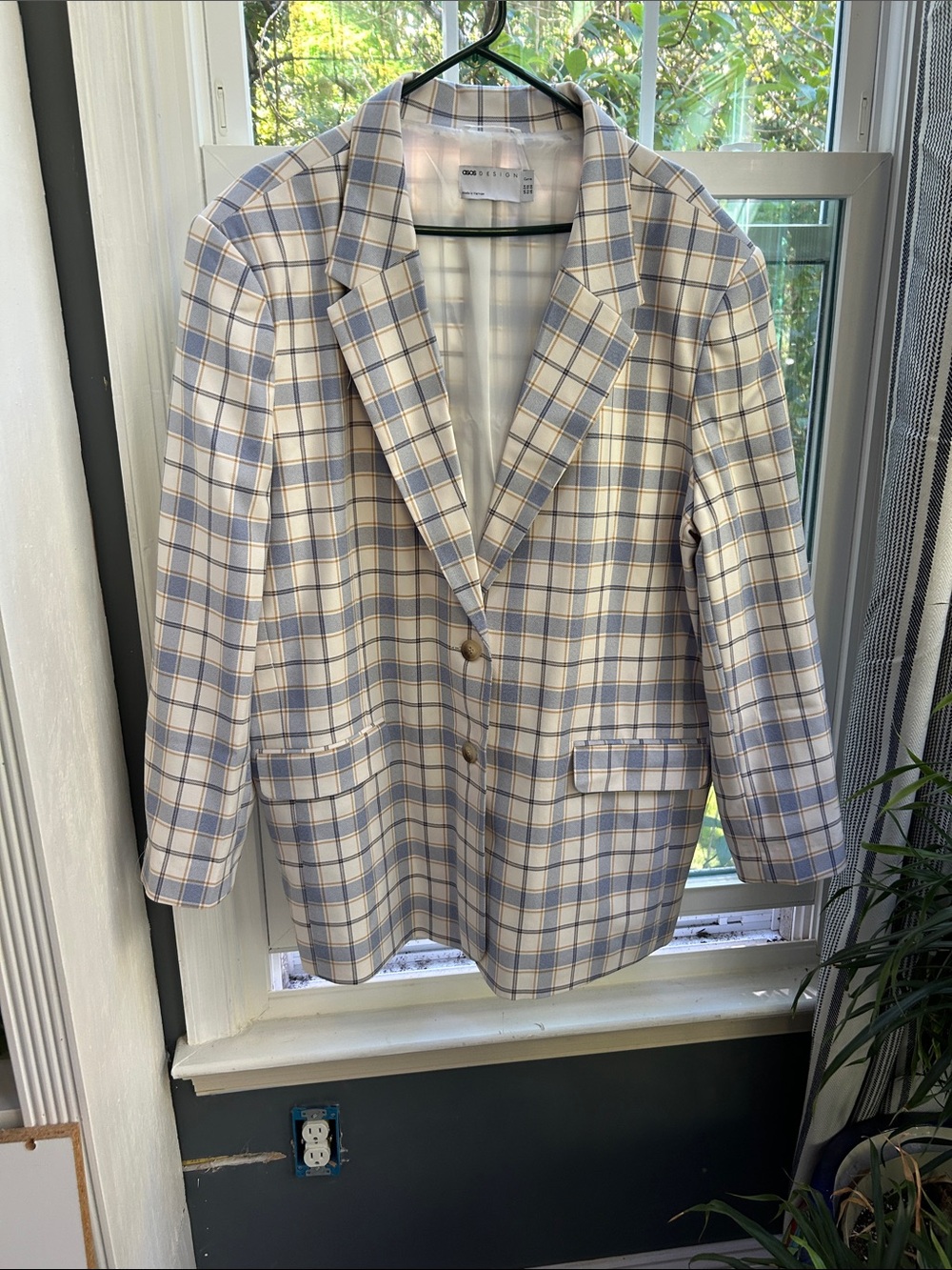 ASOS DESIGN Oversized "Slim Boy" Suit Blazer in Blue Check with matching shorts